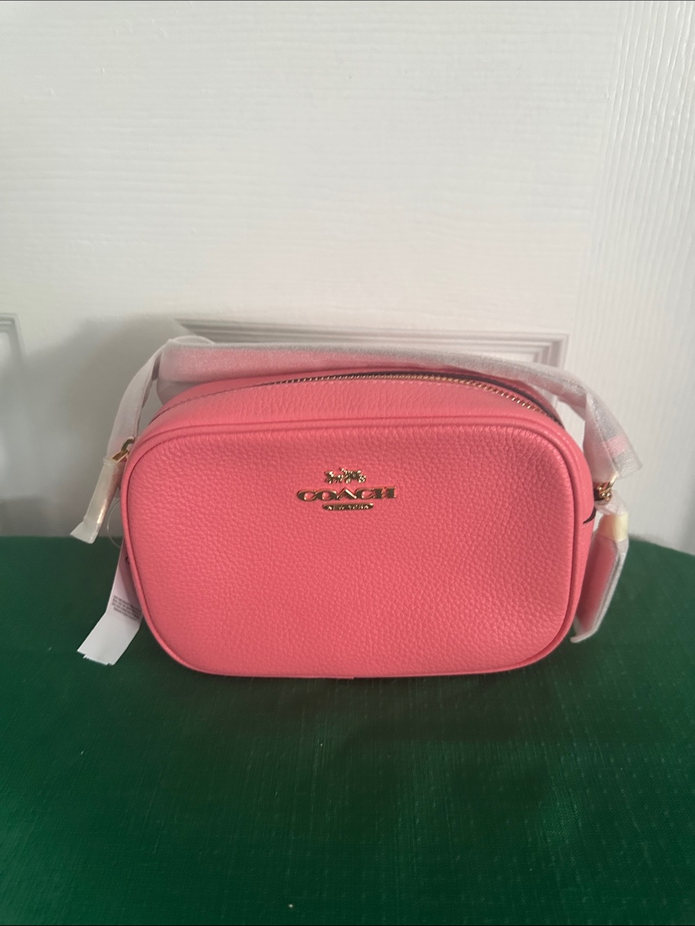 Coach Pebble Leather Mini Camera Bag in Pink Lemonade with Gold Hardware